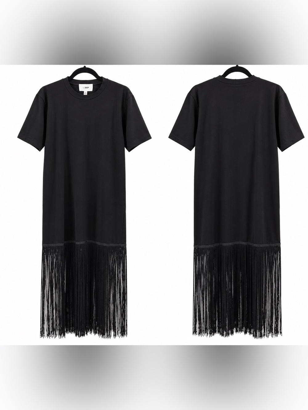 NWT LE BOP Black Fringe T-Shirt Midi/Maxi Dress – Size S